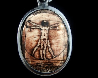 1 Vitruvian Man (Leonardo DaVinci) Pendant - Vitreous Enamel - Da Vinci - Renaissance - Da Vici (JWL)