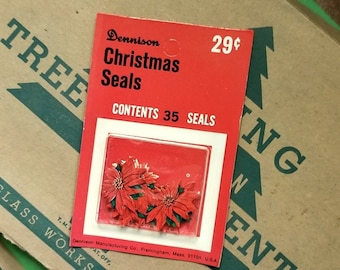 Confezione ORIGINALE vintage da 35 adesivi gommati Dennison a forma di stella di Natale (sigilli) - Natale (DR-021)