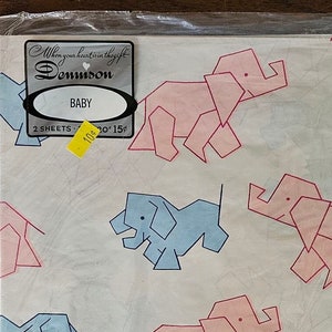 Vintage Pink und Blau Elefant Baby Dennison Geschenkverpackung in Originalverpackung - Flach falten - 2 Bögen (V-F)