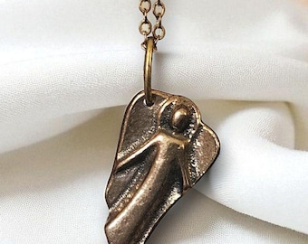 Solid Bronze Angel Necklace in Velvet Pouch (dr-018)