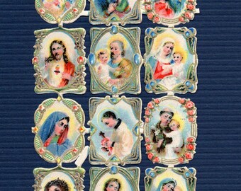 Very Rare Vintage Jesus, Mary and Saints Embossed Die Cut Scraps - Heller of Austria - 12 Images (F-SCRP)