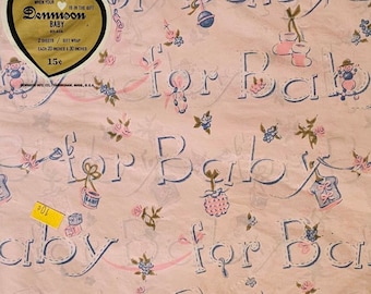 Vintage For Baby Dennison Gift Wrap in Original Packaging - Flat Fold - 2 Sheets (V-F)