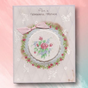 Vintage Moederdagkaart wens gepofte satijnen envelop en originele envelop voor kunst of cadeaus - jaren 1950 - verlaagde prijs - SLECHTS ÉÉN (F-CRD)