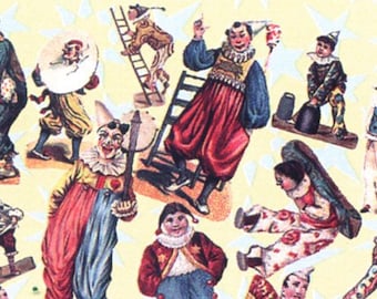 Old Fashioned Clowns Giftwrap Paper - Rolled Sheet - Not Folded - Birthday - Carnival - Circus - Wrapping Paper - Gift Wrap (S-004)