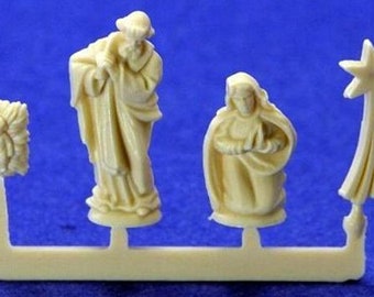 2 Tiny Molded Plastic NATIVITY Sets Created from Vintage German Molds - Christmast - Holy Family - Putz - Mini - Miniature - DIY (DR-013-T)