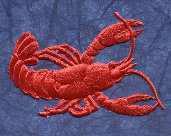 1 Vintage Bright Red Metallic LOBSTER Dresden ORNAMENT - Hard to Find - RARE - Embossed - Paper Scraps - Paper Lace (F-Dr)