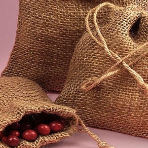 3 sacchetti con coulisse in tela di iuta naturale grezza - Sacchetto regalo - Bomboniera per feste - Bomboniera per matrimoni - Naturale - Fibra (B-Bin)