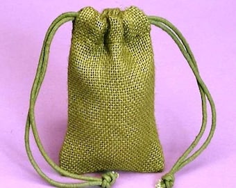 4 Moss Green Burlap Drawstring Bags - Gift Bag - Natural - Sack - Gift Wrap - Party Favor - Wedding Favor (S-020)