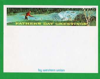 2 Vintage Father's Day Greetings Western Union Form - Telegraph - Fishing - Fly Fishing - Dad - Daddy (F-EE)