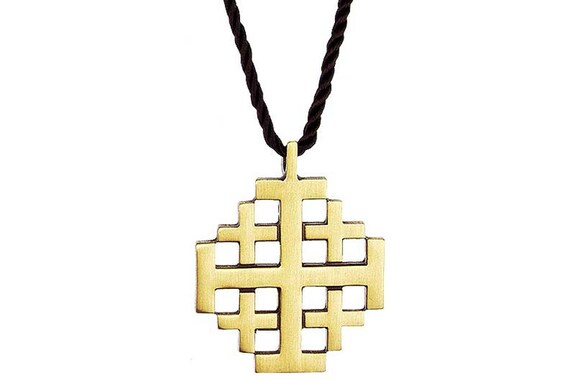 1 Polished SOLID Brass JERUSALEM CROSS Pendant Heraldry Cross Made