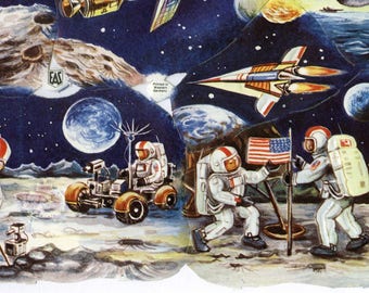 Genuine RARE Vintage Astronauts (Space Kids) - Chromolithograph Embossed EAS German Paper Scraps - NOS - Old Stock - a 16.00+ Value (F-Scrp)