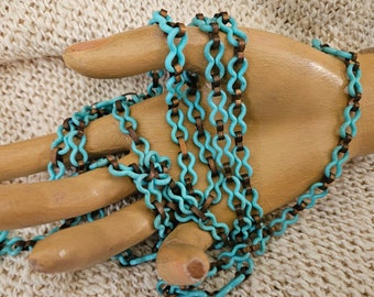 1 Foot (12 Inches) of Vintage Turquoise Plastic & Brass Chain