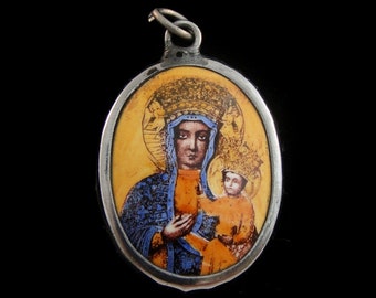 1 Our Lady of Czestochowa - Black Madonna Pendant - Vitreous Enamel Pendant - Poland - Polish Madonna - Catholic - Religious (JWL-R)