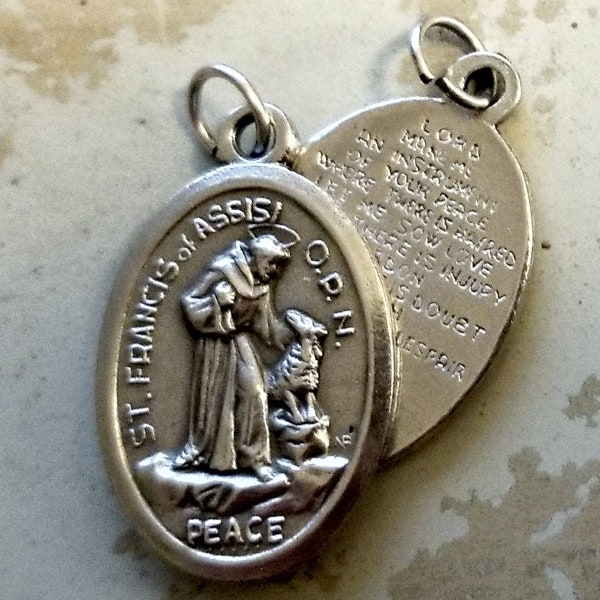 Médaille saint François et le loup avec prière de saint François pour la paix - Saint patron des animaux de compagnie, patron des animaux de compagnie / de tous les animaux (JWL-R)