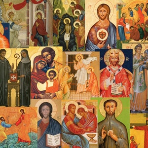 Set 3 - Elegant Assortment of 21 Different Icon-Style Holy Cards - SET 3 - Christian - Orthodox - Catholic - Religious - Prayer Cards (F-EE)