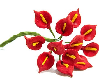 Vibrant Red Calla Lillies - Migajon - In Bloom Again - Bouquet of 1 Dozen Flowers (12 flowers) - Christmas - Decor - Ornaments (DR-004-T)