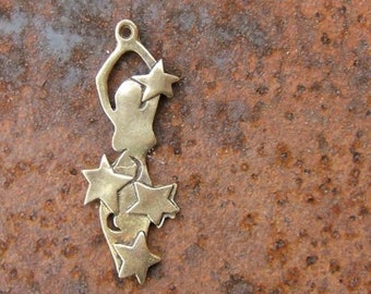 Solid Bronze Goddess of the Stars & Moon Pendant or Charm - Hand Forged - Celestial - Stars - Moon (JWL)