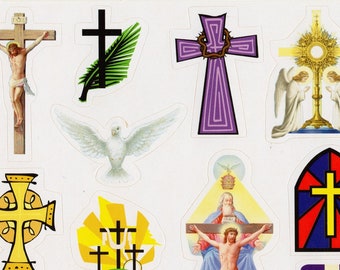 68 Cross Stickers (17 per Page - 4 Pages) - Lent - Easter - Holy Spirit - Palm Sunday - Crucifixion - Religious - Catholic (F-STKR)