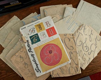 Large Vintage Iron-On Embroidery Transfer Lot - Alphabets, Letters & Simplicity Envelope - Non-Returnable - WYSIWYG - As Shown (dr-014)