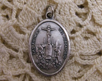 1 Las Animas del Purgatorio (The Souls of Purgatory) Spanish MEDAL - RARE - Catholic - Religious - Angels - Crucifixion (JWL-R)