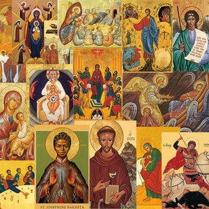 Set 1 - Elegant Assortment of 21 Different Icon-Style Holy Cards - SET 1 - Christian - Orthodox - Catholic - Religious - Prayer Cards (F-EE)