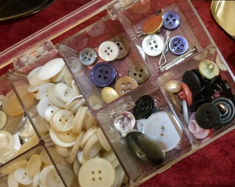 Vintage Box of Vintage Buttons - 1940s thru 1980s - Mixed Lot - WYSIWYG (DR-013)