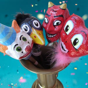 Vintage Carnival-Style Paper Mache Maraca (Noise Maker) - in 4 Designs (W-9)