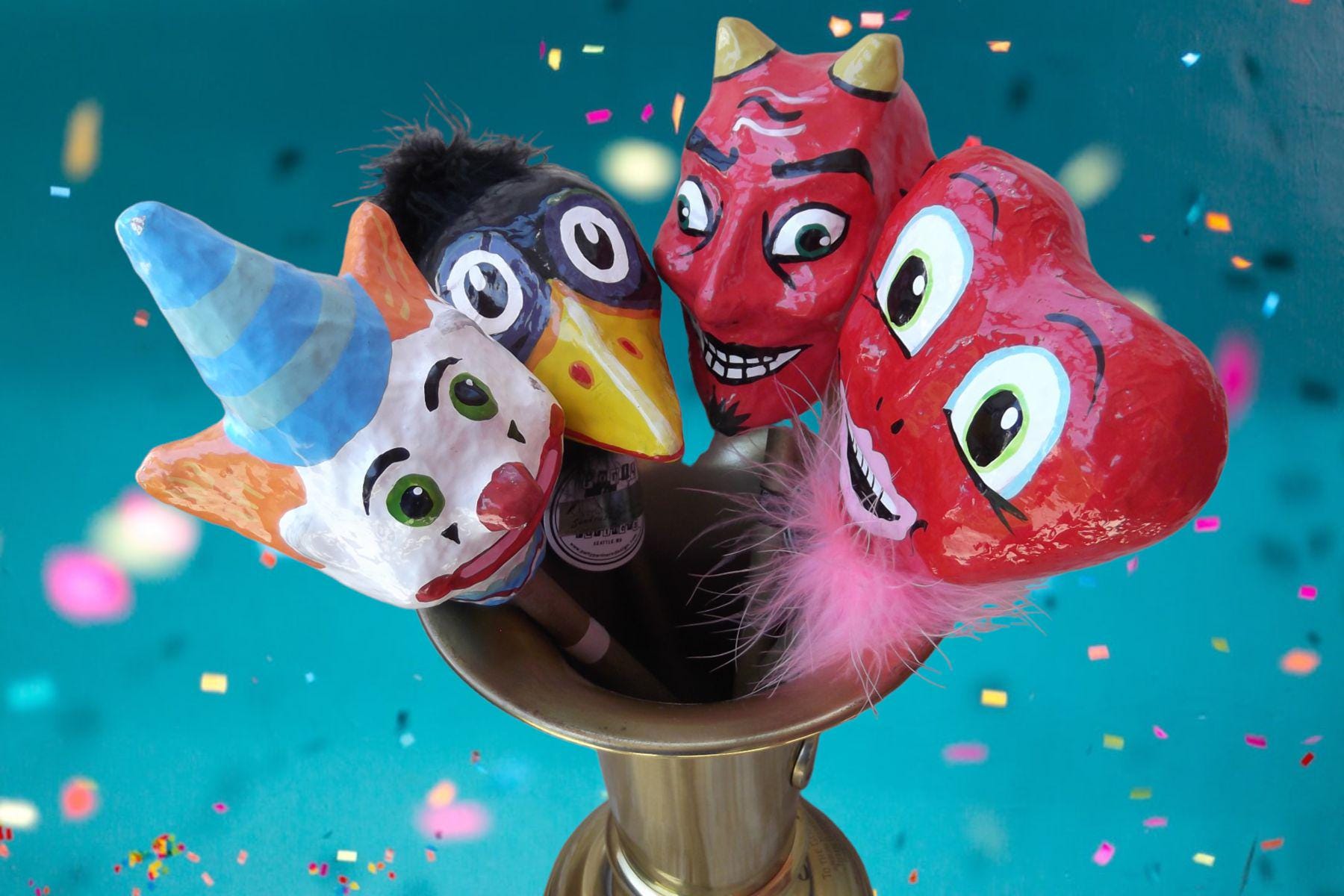 Vintage Carnival-Style Paper Mache Maraca (Noise Maker) - in 4 Designs (W-9)