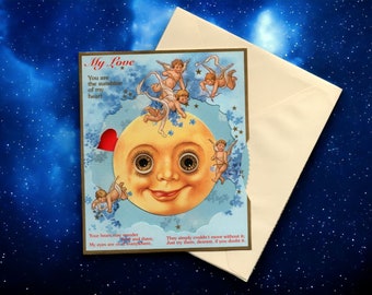 Vintage Victorian-Style Man in the Moon Card - Moving Eyes & Background (F-CRD)