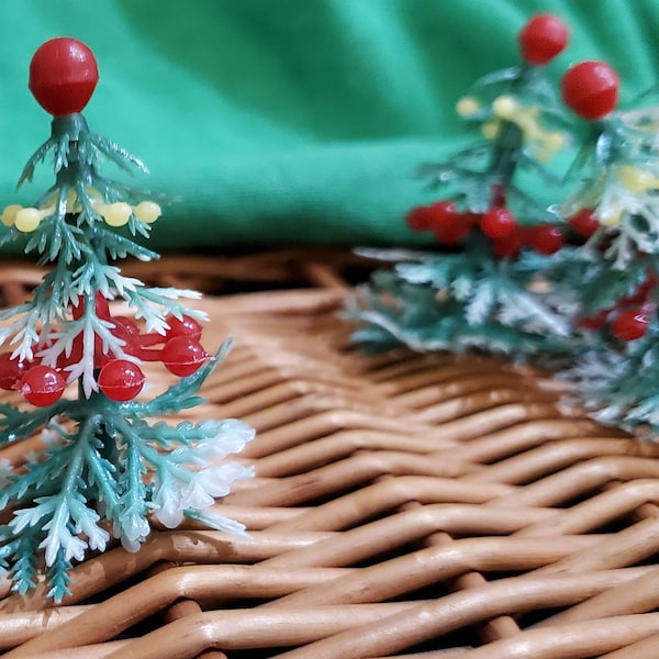 12 Cute Plastic Christmas Tree Picks - Cupcake Topper - Cake Topper - Under the Tree - Diorama - Ornament (S-012)