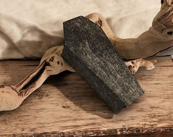 Distressed Cardboard Coffin Box - 5.5 Inch Gothic Treat Box - Spooky Halloween Party Favor - Mini Coffin for Jewelry & Oddities (F-EE)