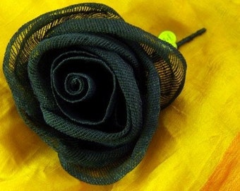 Large Black Mesh Millinery Rose - LAST ONE - for Hats, Headbands, Hairbands, Pins, Fashion, Costumes (DR-027)