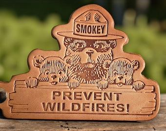 Vintage Smokey Bear Key Chain - Backpack Hanger - Real Leather - Original NOS (DR-008)