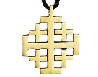 1 Polished SOLID Brass JERUSALEM CROSS Pendant - Heraldry - Cross Made of Crosses - Crusades Heraldry - Honor - Religious (Dr-031; S-018)