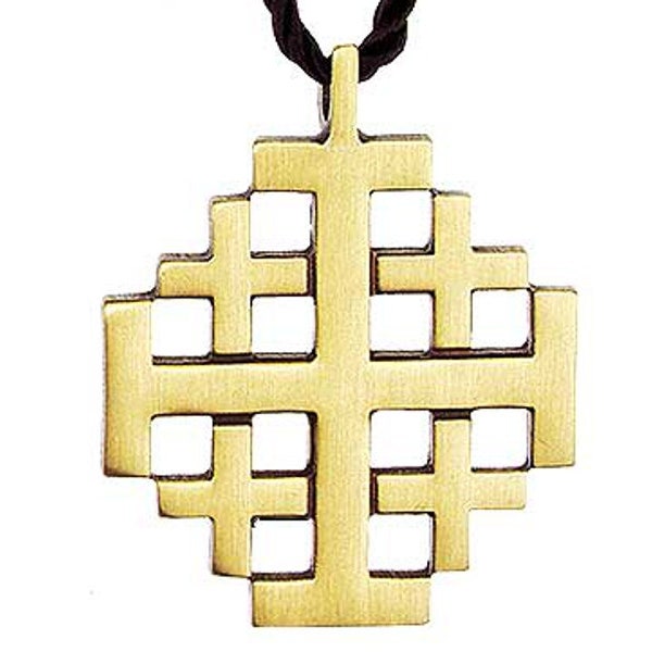 1 Polished SOLID Brass JERUSALEM CROSS Pendant - Heraldry - Cross Made of Crosses - Crusades Heraldry - Honor - Religious (Dr-031; S-018)