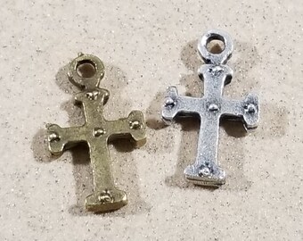 10 Tiny Medieval-Style Cross Charms - Reversible - 2 Sided - Renaissance Faire (JWL-R)