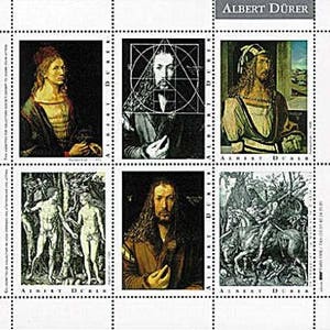 1 foglio Albert Dürer Artists' Artistamps - 6 francobolli per foglio - Attivato ad acqua - Fuori catalogo (F-Stkr)