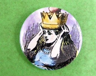 5 Alice and Her Crown Pin Back Buttons - Alice in Wonderland - Through the Looking Glass - Lewis Carroll -  Pin - Button (DR-004)