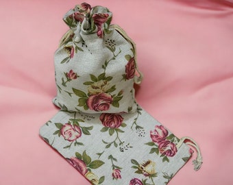 2 or More Pretty Roses Fabric Drawstring Bags - Party - Gift Wrap - Wrapping - Gift Bag (B-Bin)