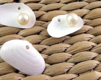 2 Little Shell and Faux Pearl Charms - Pendants - Sea - Ocean - Summer - Beach - Shell Collector (JWL)