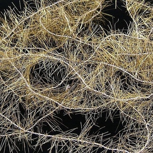 Antique Golden Lametta Metal Tinsel Garland - Over 6 Feet - Great for Feather Trees - Vintage Christmas Crafts and Ornaments (DR-008)
