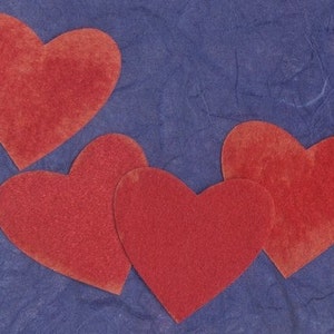 4 Corações de São Valentim flocados de estoque antigo - Dia dos Namorados - Dia dos Namorados - Noivado - Amor (DR-021)