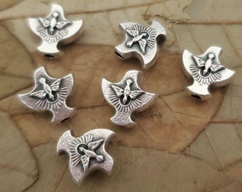 6 Holy Spirit Dove Beads - Silver Metal Spacers - 3/8 inch - Confirmation -Pentecost - Rosary Making (JWL-R)