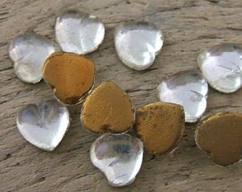 25 Vintage 7mm Clear Flat Backed Glass Heart Cabochons - Love - Valentine - Bridal Shower - Engagement (DR-028)