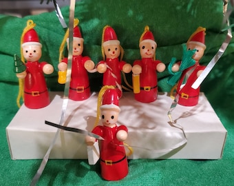 Vintage Hand-Painted Wooden Santas - Set of 6