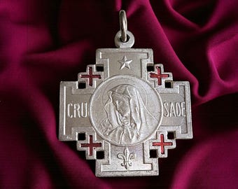 Vintage Aluminum Jesus and Mary Crusade Medal (s-etsy)