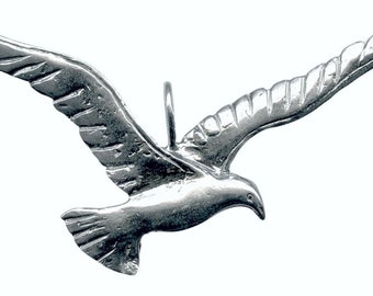 Sterling Silver Crow Pendant Soaring Through the Air - Peace Dove - Seagull - Bird