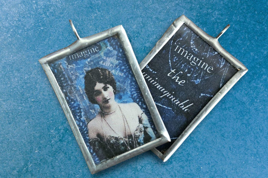 View of Imagine the Unimaginable Collage Pendant in Silvery Setting (jwl) - Etsy