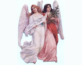 3 Old-Fashiond Die Cut Peace Angels Tag - Ornament - Christmas (F-SCRP)