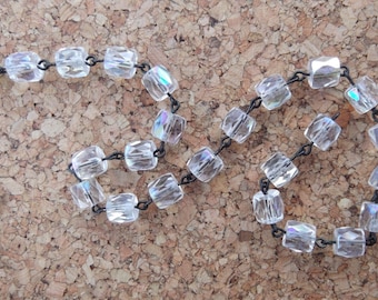 1 Yard Crystal Faceted Log Glass Beaded Rosary Chain - 36 Inches (S-007)